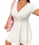 Eyelet Embroidered Surplice A-Line Mini Dress - Image 2