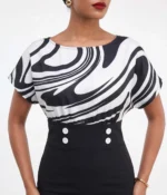 Abstract Swirl Batwing Pencil Dress - Image 2
