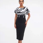 Abstract Swirl Batwing Pencil Dress