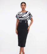 Abstract Swirl Batwing Pencil Dress