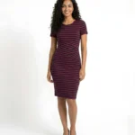 Striped Bodycon Midi Dress with Criss-Cross Waist