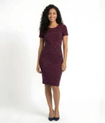 Striped Bodycon Midi Dress with Criss-Cross Waist