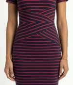 Striped Bodycon Midi Dress with Criss-Cross Waist - Image 2