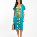 Crochet Daisy Inset V-Neck Midi Dress