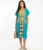 Crochet Daisy Inset V-Neck Midi Dress