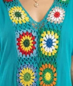 Crochet Daisy Inset V-Neck Midi Dress - Image 2