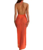 Halter Neck Crochet Knit Beach Cover-Up Dress - Image 2