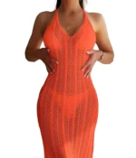 Halter Neck Crochet Knit Beach Cover-Up Dress