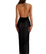 Halter Neck Crochet Knit Beach Cover-Up Dress - Image 5