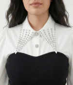Rhinestone Collar Shirt with Corset Overlay - Image 2