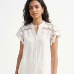 Eyelet Embroidered Flutter Sleeve Blouse