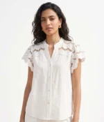 Eyelet Embroidered Flutter Sleeve Blouse