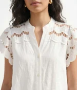 Eyelet Embroidered Flutter Sleeve Blouse - Image 2