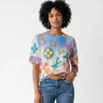 Multicolor Monogram Knit Short Sleeve Top