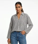 Vertical Stripe V-Neck Popover Shirt