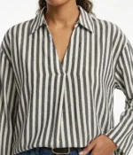 Vertical Stripe V-Neck Popover Shirt - Image 2
