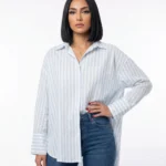 Oversized Rhinestone Striped Cotton Shirt