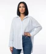 Oversized Rhinestone Striped Cotton Shirt