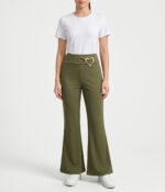 Heart Buckle High-Waist Flare Trousers - Image 3