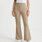 High-Waisted Slim Flare Cotton Trousers