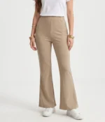 High-Waisted Slim Flare Cotton Trousers