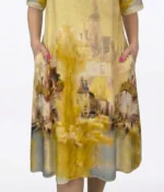 Impressionist Landscape Print Midi Dress - Image 2