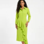 Asymmetric Ruffle Midi Shirt Dress