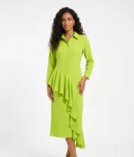 Asymmetric Ruffle Midi Shirt Dress