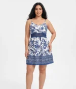 Nautical Floral Strappy Dress with Crochet Waist