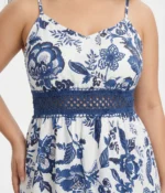 Nautical Floral Strappy Dress with Crochet Waist - Image 2