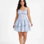 Tiered Floral Mini Dress with Bow Accents