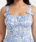 Tiered Floral Mini Dress with Bow Accents - Image 2