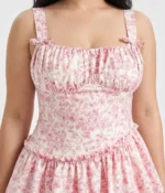 Tiered Floral Mini Dress with Bow Accents Pink - Image 2