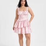 Tiered Floral Mini Dress with Bow Accents Pink