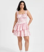 Tiered Floral Mini Dress with Bow Accents Pink