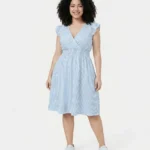 Striped Ruffle Sleeve Smocked Midi Dress