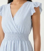 Striped Ruffle Sleeve Smocked Midi Dress - Image 2