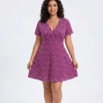 Ditsy Floral Surplice A-Line Mini Dress Magenta