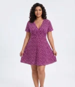 Ditsy Floral Surplice A-Line Mini Dress Magenta