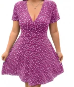 Ditsy Floral Surplice A-Line Mini Dress Magenta - Image 2