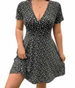 Ditsy Floral Surplice A-Line Mini Dress Black - Image 2