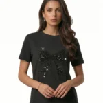 Sequin Bow Embellished T-Shirt