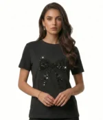 Sequin Bow Embellished T-Shirt