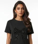 Sequin Bow Embellished T-Shirt - Image 2