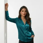 Classic Long Sleeve Satin Button-Down Shirt