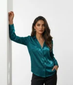 Classic Long Sleeve Satin Button-Down Shirt