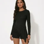 Asymmetric Lace Hem Long Sleeve Romper