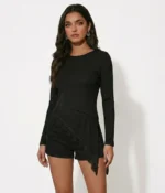 Asymmetric Lace Hem Long Sleeve Romper