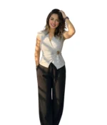 Sleeveless Surplice Wrap Top with Gold Buckle - Image 2