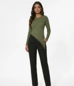 Asymmetric Lace Hem Long Sleeve Romper - Image 3